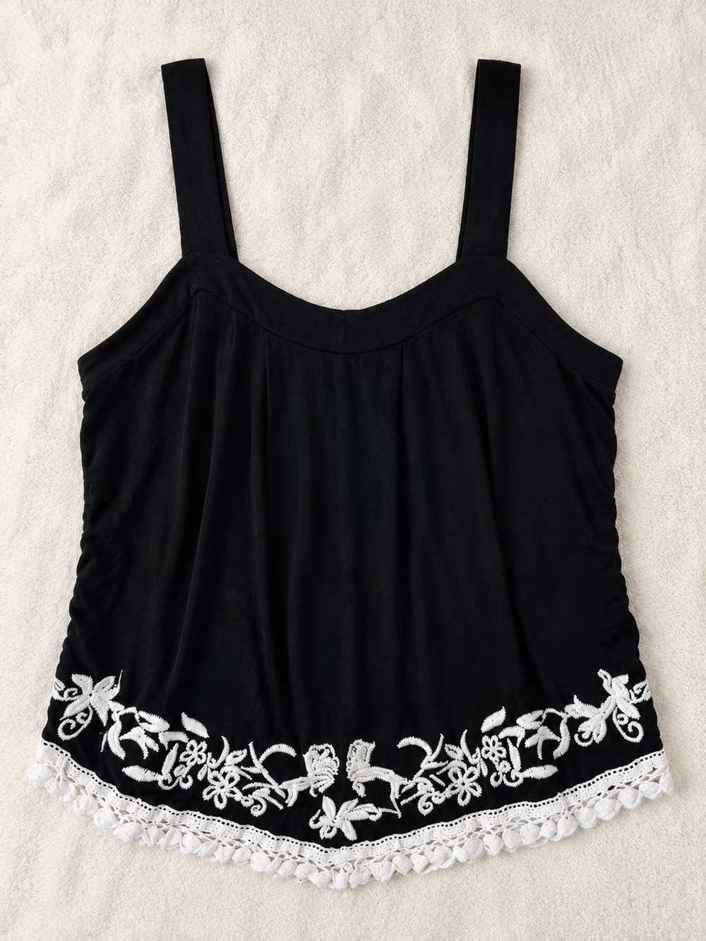 Maurices Black Tank with White Floral Embroidered Hem